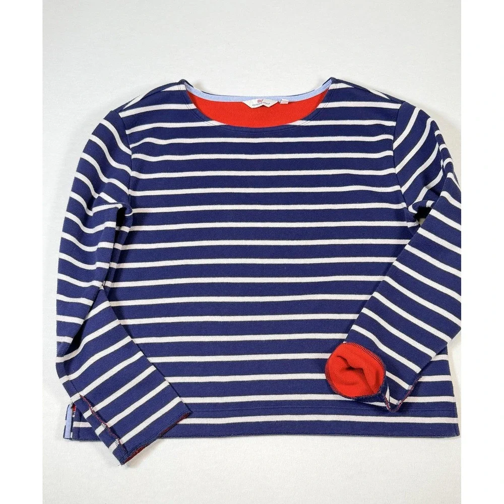 Vineyard Vines Shirt Womens Medium Blue Striped Fleece Long Sleeve Nautical